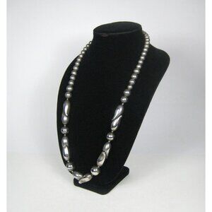 Necklace 32 in Jewelry Silvertone Beaded Statement Vintage Strand Metal